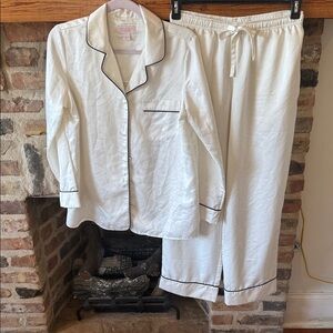 Cabernet by sleep sense White Piped Pajama Set with Black Trim small